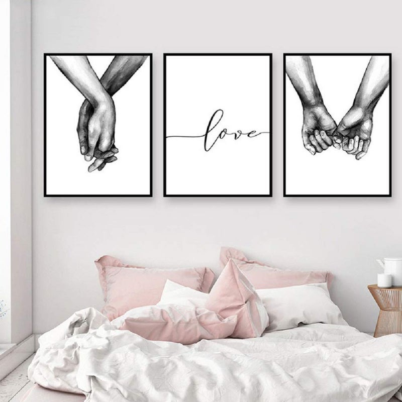 LSHDXD Hands Forever No Framed Canvas Wall Art,Love and Hand in Hand Minimalist Black and White Canvas Line Art Print Poster Sketch Art Line Painting for Bedroom - Image 3